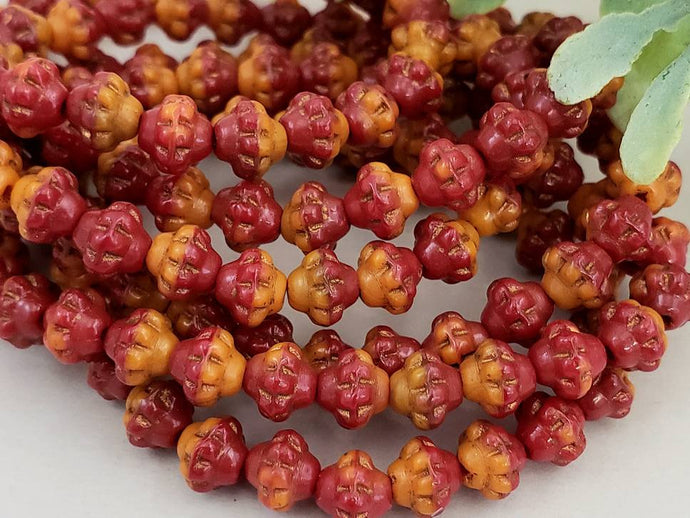 Red Orange Opaline w/Bronze Wash - Czech Saturn Beads - 6mm - 25pcs