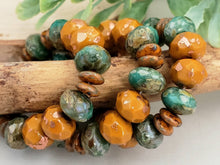 Load image into Gallery viewer, Mustard Gold, Moss Green, Rustic Copper - Designer Czech Rondelle Mix - 9x6mm - 20pcs
