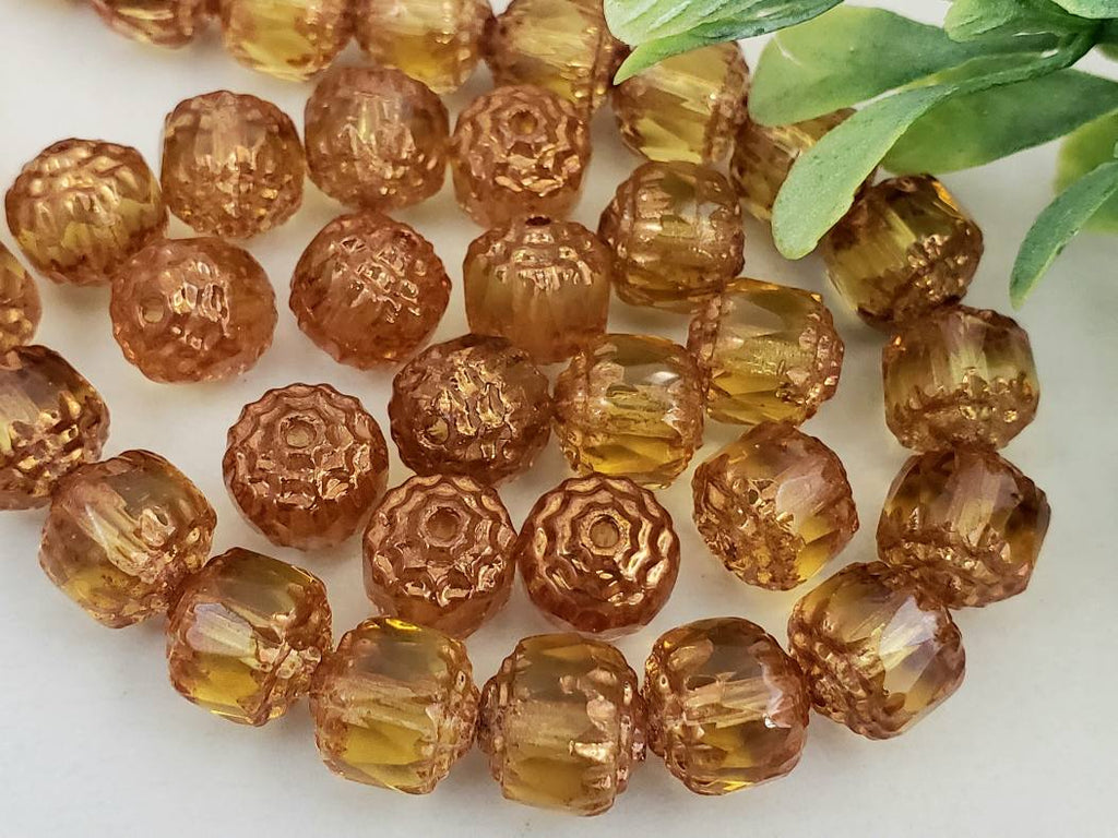 Honey Bronze Edge - Czech Cathedral Beads - 8mm - 15pcs