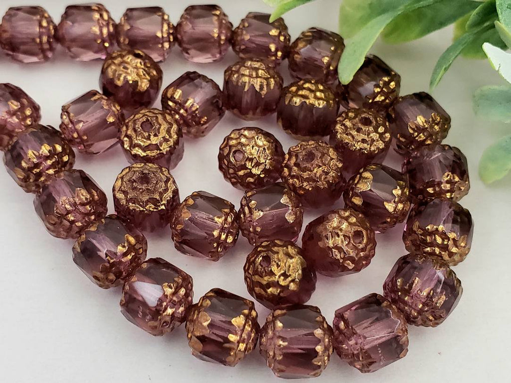 Amethyst Bronze Edge - Czech Cathedral Beads - 8mm - 15pcs