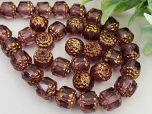 Load image into Gallery viewer, Amethyst Bronze Edge - Czech Cathedral Beads - 8mm - 15pcs
