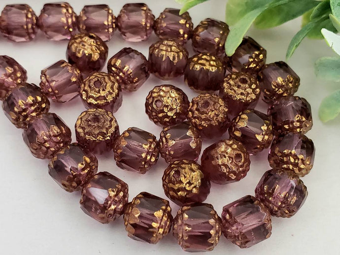 Amethyst Bronze Edge - Czech Cathedral Beads - 8mm - 15pcs