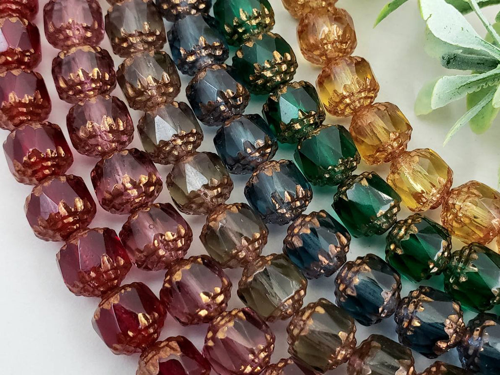 Teal Green Bronze Edge - Czech Cathedral Beads - 8mm - 15pcs