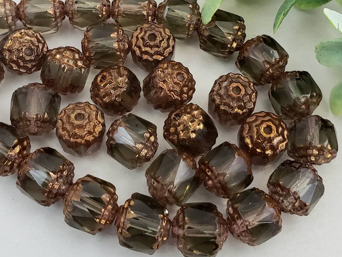 Black Diamond Bronze Edge - Czech Cathedral Beads - 8mm - 15pcs