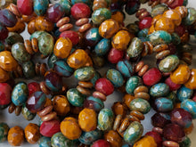 Load image into Gallery viewer, Aqua Picasso, Rustic Red, Bronze - Designer Czech Rondelle Mix - 9x6mm - 20pcs
