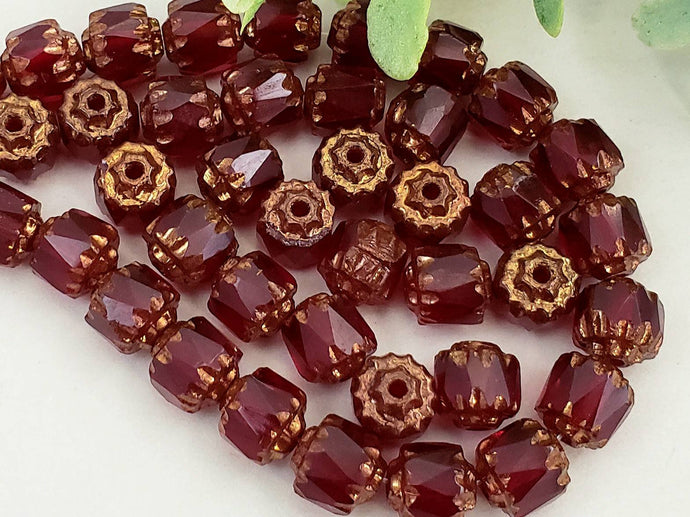 Garnet Bronze Edge - Czech Cathedral Beads - 6mm - 5
