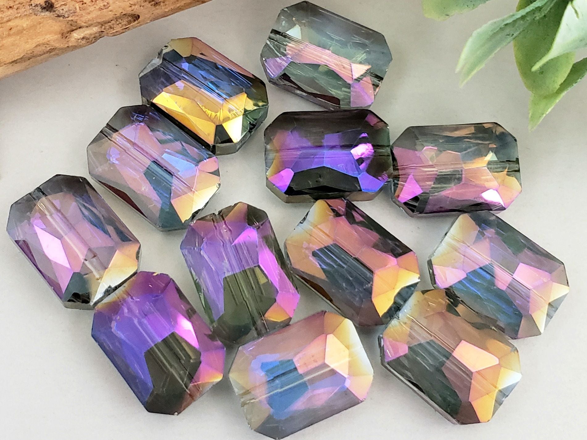 Faceted Purple Blue Rectangle Crystals - 15x10mm - 7"/Loose