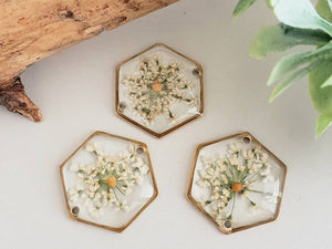 Queen Anne Lace Dried Flower - Stainless Steel Hexagon Connector - 15mm - 1pc