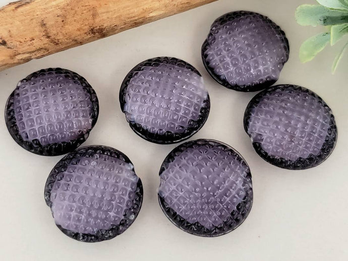 Lavender Grid Lampwork Lentil Coin Bead - 20mm - 3pcs