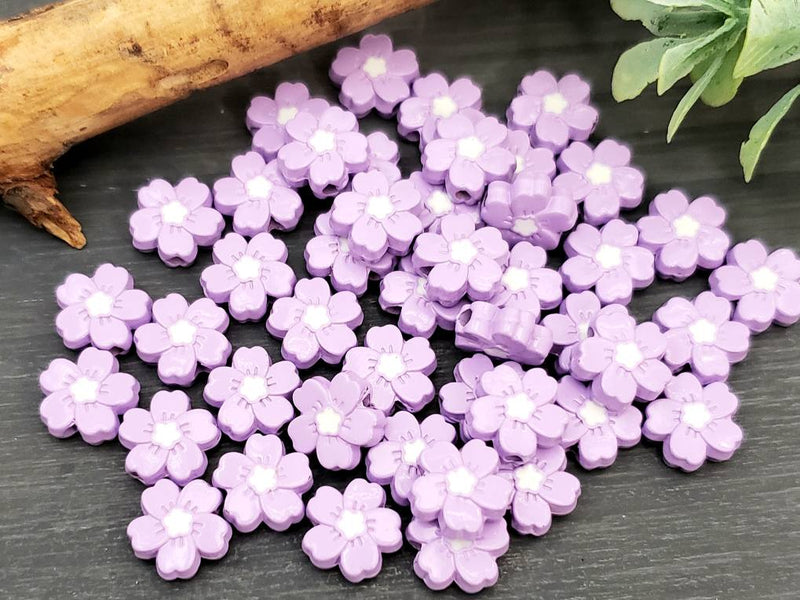 Opaque Lavender - Enameled Flower Metal Beads - 10mm - 15pcs