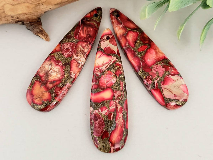 Cherry Pink Sea Sediment- Imperial Jasper Teardrop Pendant - 45mm