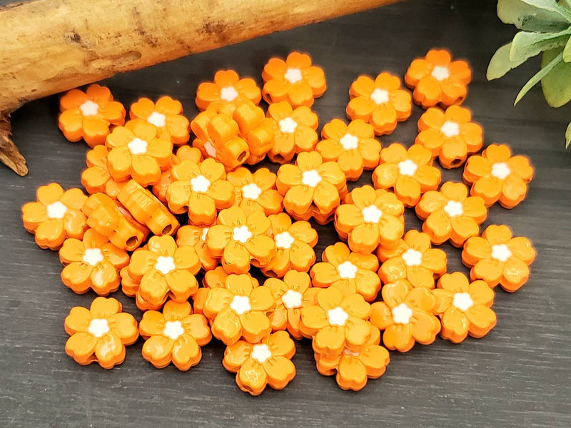 Opaque Orange - Enameled Metal Flower Beads - 10mm - 15pcs