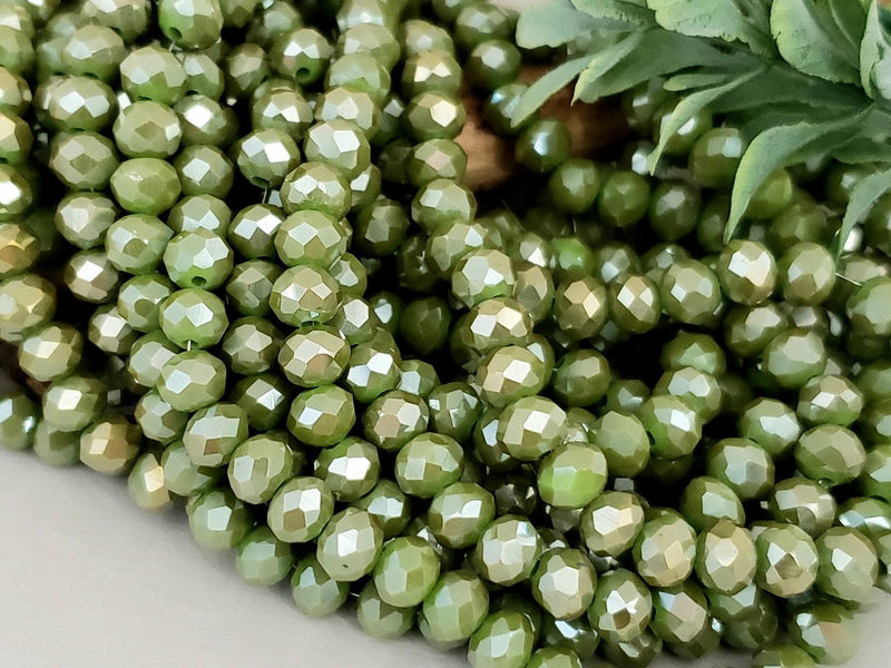 2-Tone Olive Green - Crystal Rondelle Beads - 6x4mm - 15" Strand