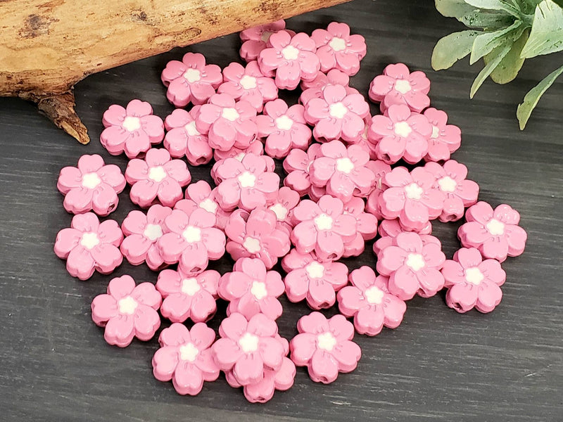 Opaque Pink - Enameled Flower Metal Beads - 10mm - 15pcs