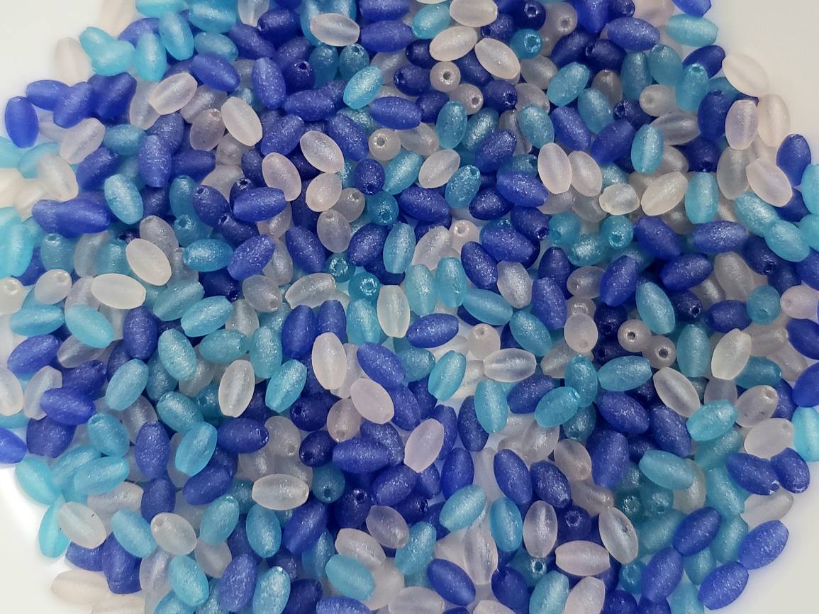 Lagoon - Blue Aqua White Frosted Rice Mix - 5mm - 40grms