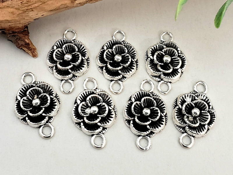Antique Silver - Embossed Rose Connector - 12mm - 8pcs