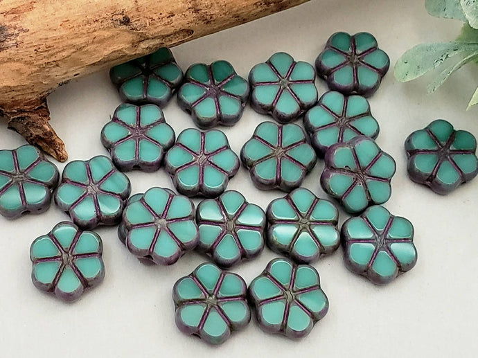 Turquoise Green Purple Wash Edge - TC Czech Garland Flower - 12pcs