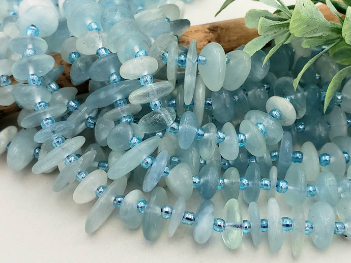 Natural Aquamarine- Freeform Chip Rondelle - 7.5