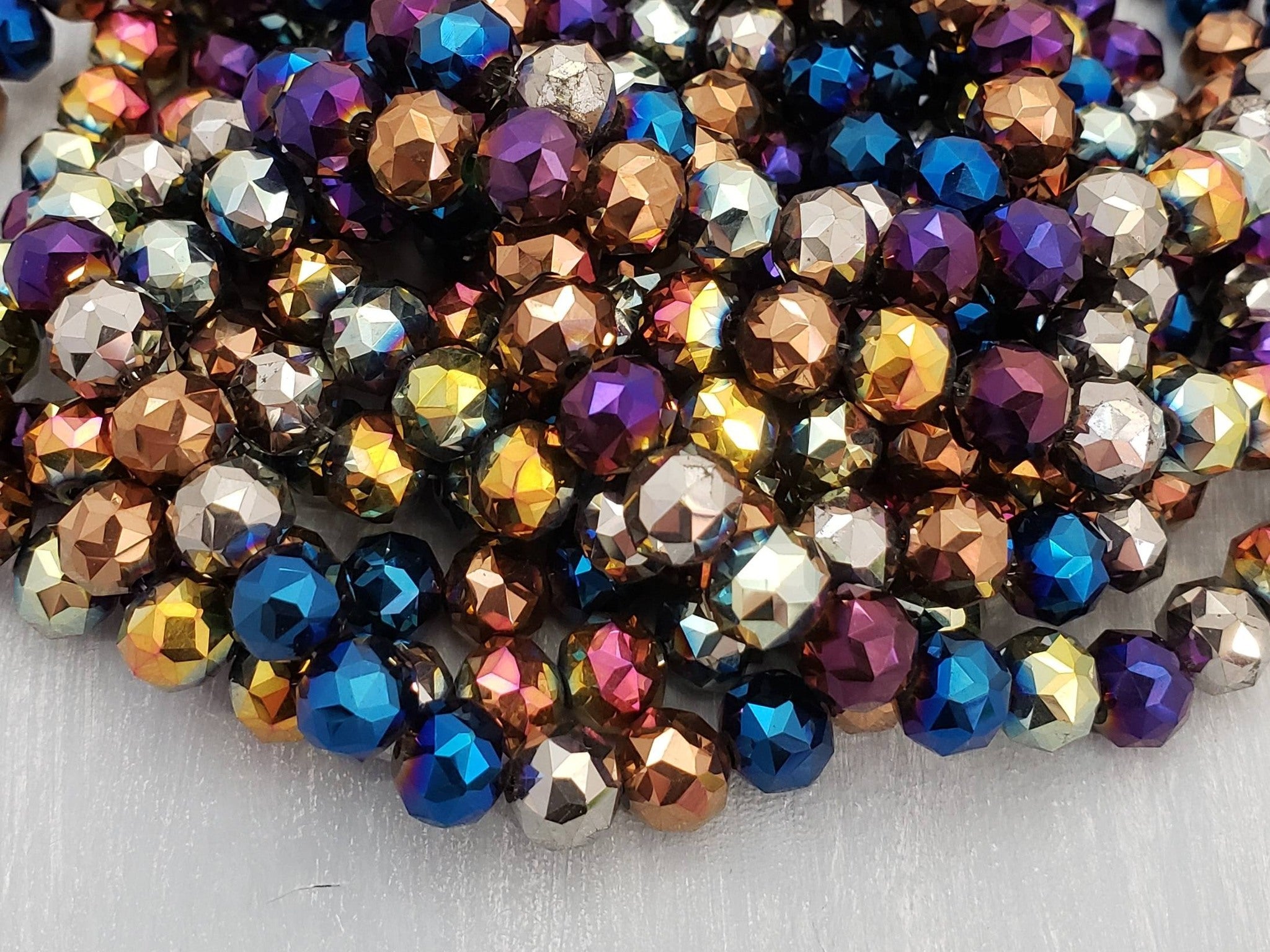 Metallic Mosaic - Hexagon Cut Crystals - 8mm - 10" Strand
