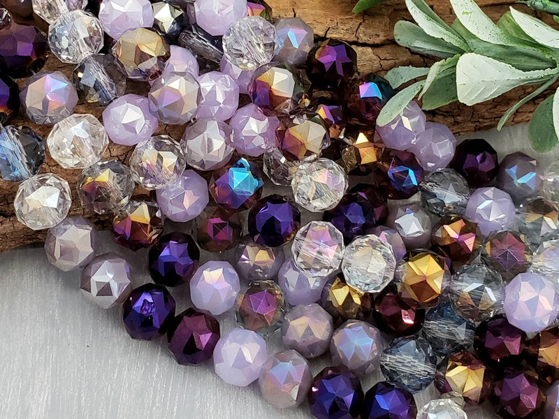 Purple Galaxy - Hexagon Cut Crystals - 8mm - 10" Strand