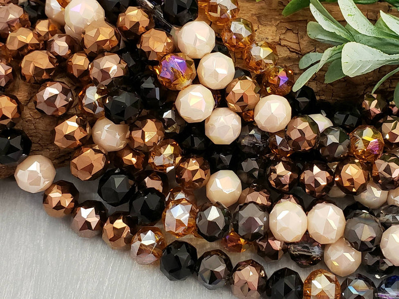 Mocha Eclipse - Hexagon Cut Crystals - 8mm - 10" Strand