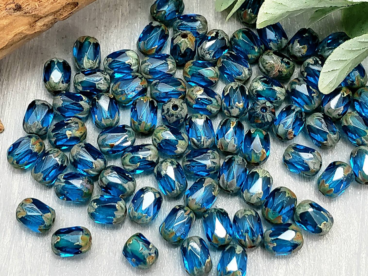 Dark Aqua Travertine - Czech Cathedral Barrels - 6x4mm - 20pcs Main image