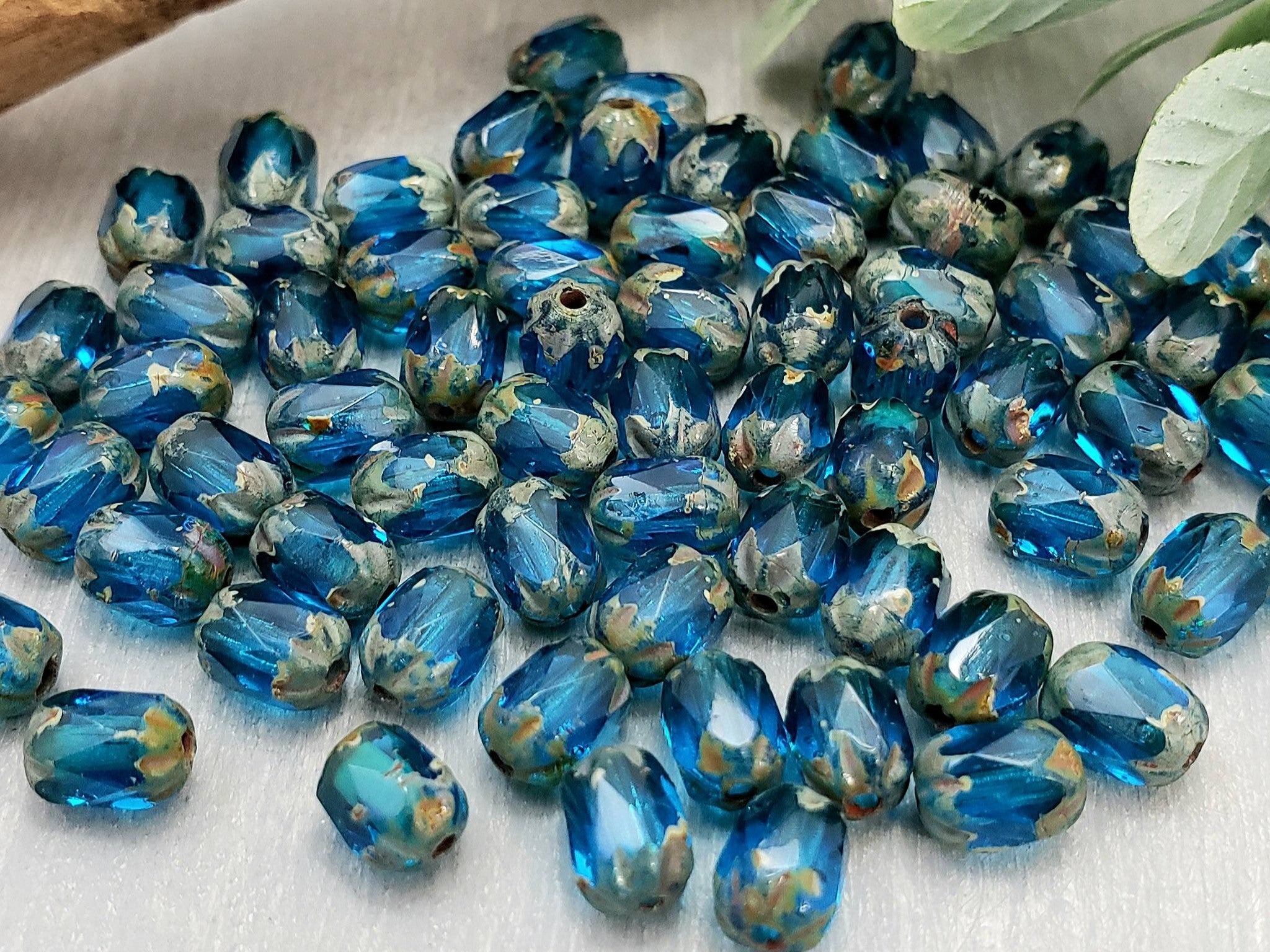 Dark Aqua Travertine - Czech Cathedral Barrels - 6x4mm - 20pcs Secondary image