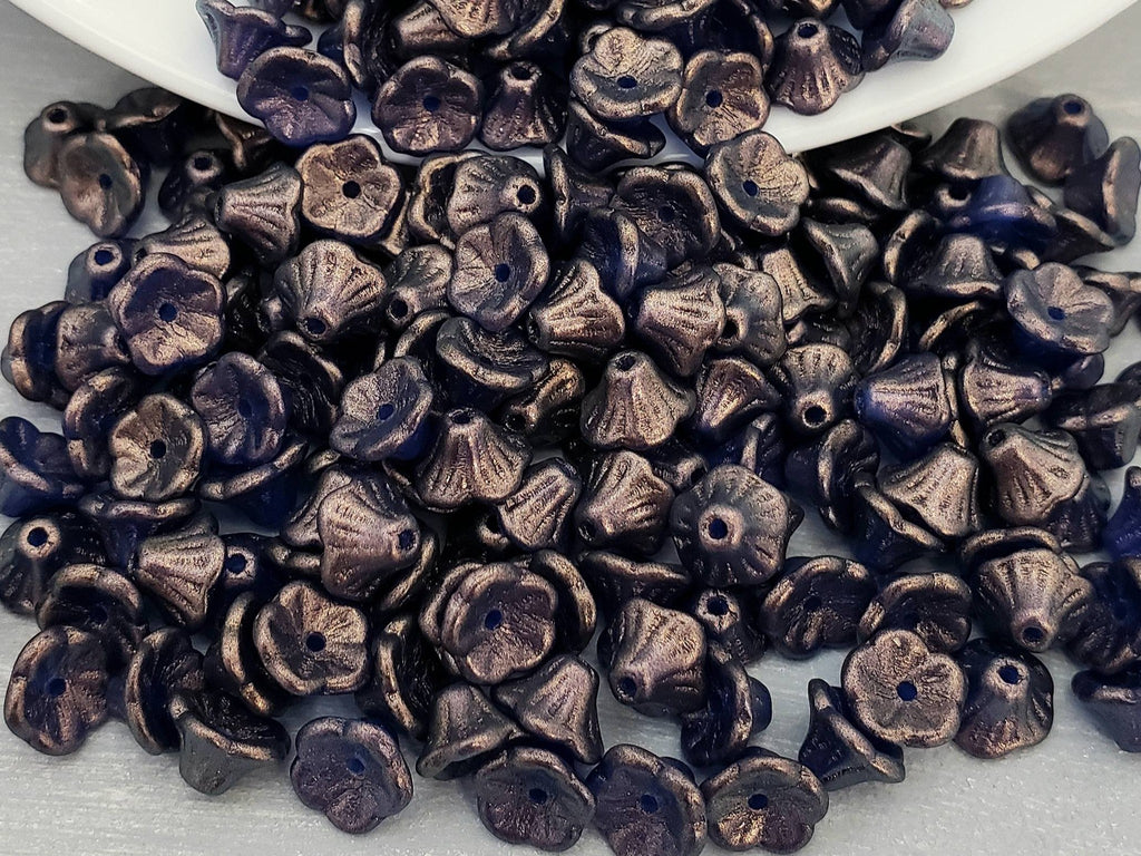 Crystal Cerulean Blue - Czech Bell Flowers - 7x5mm - 25pcs