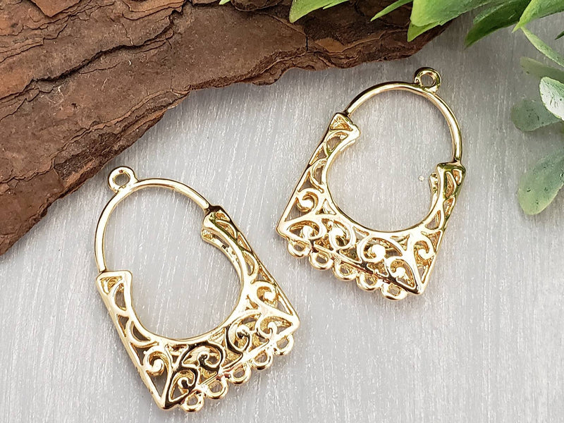 18k Gold Plated Brass Chandelier Component - 30x14mm - 2pcs