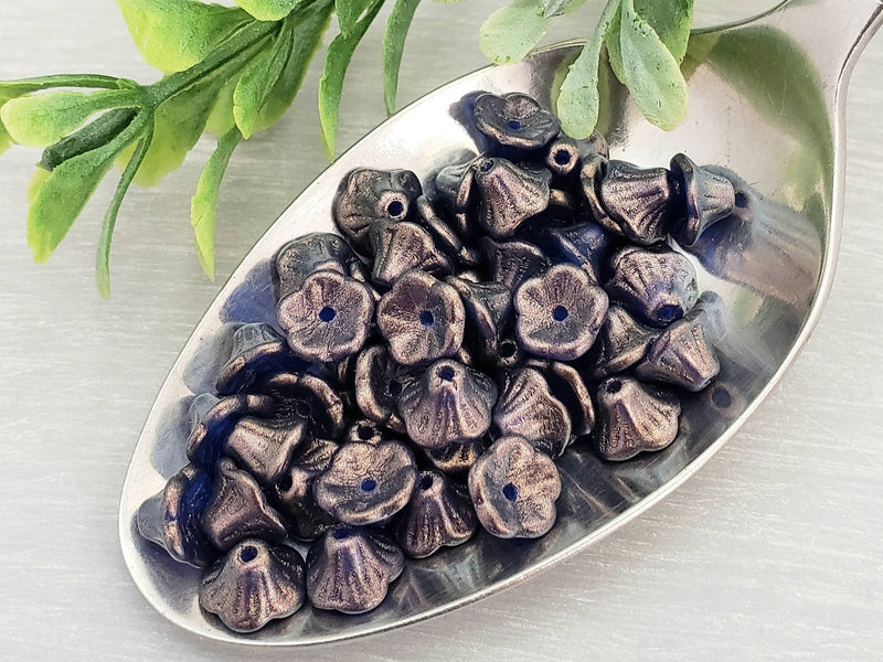 Crystal Cerulean Blue - Czech Bell Flowers - 7x5mm - 25pcs