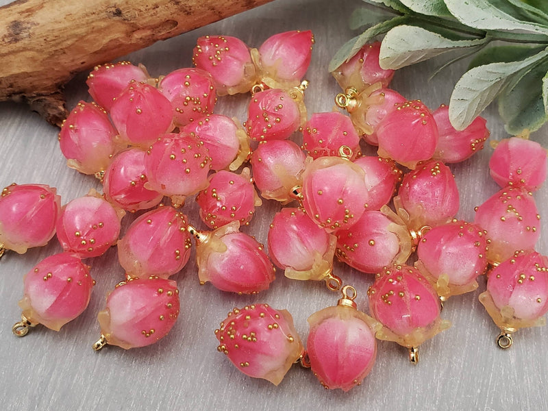 2-Tone Magenta - Rosebud Flower Resin Charms - 10x14mm - 2pcs