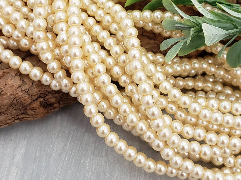 Ivory Cream - Glass Pearls - 4mm - 15"