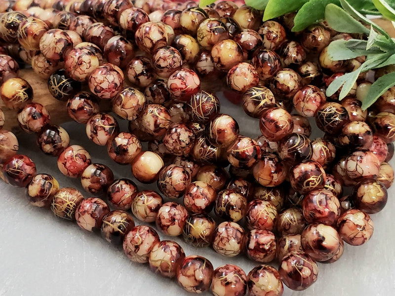 Wine & Cream Mix - Drawbench Glass Beads - 6mm - 10" Strand/Loose