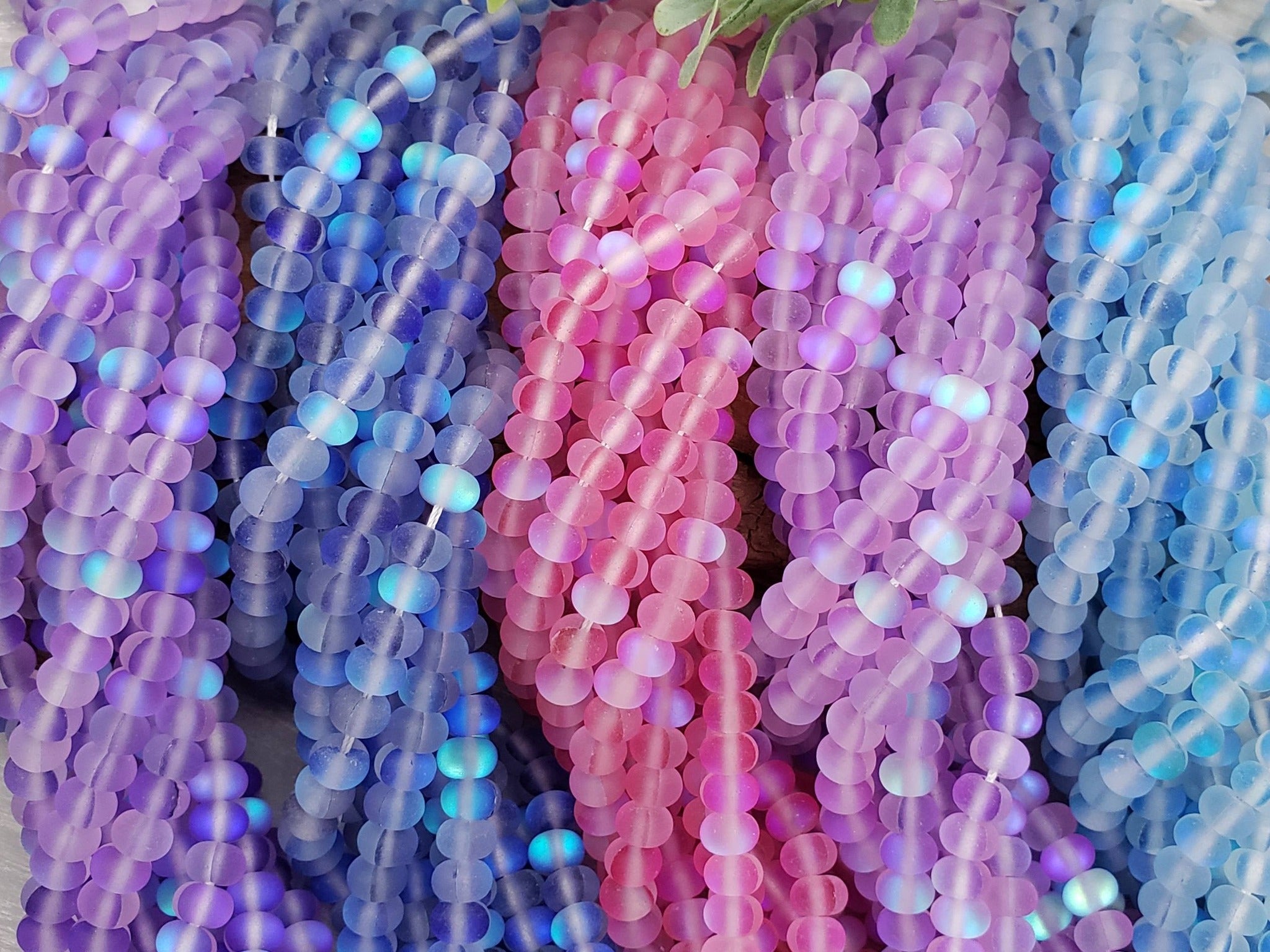 Matte Raspberry Pink - Mermaid Aurora Rondelle Beads - 6x4mm - 7.5" Strand