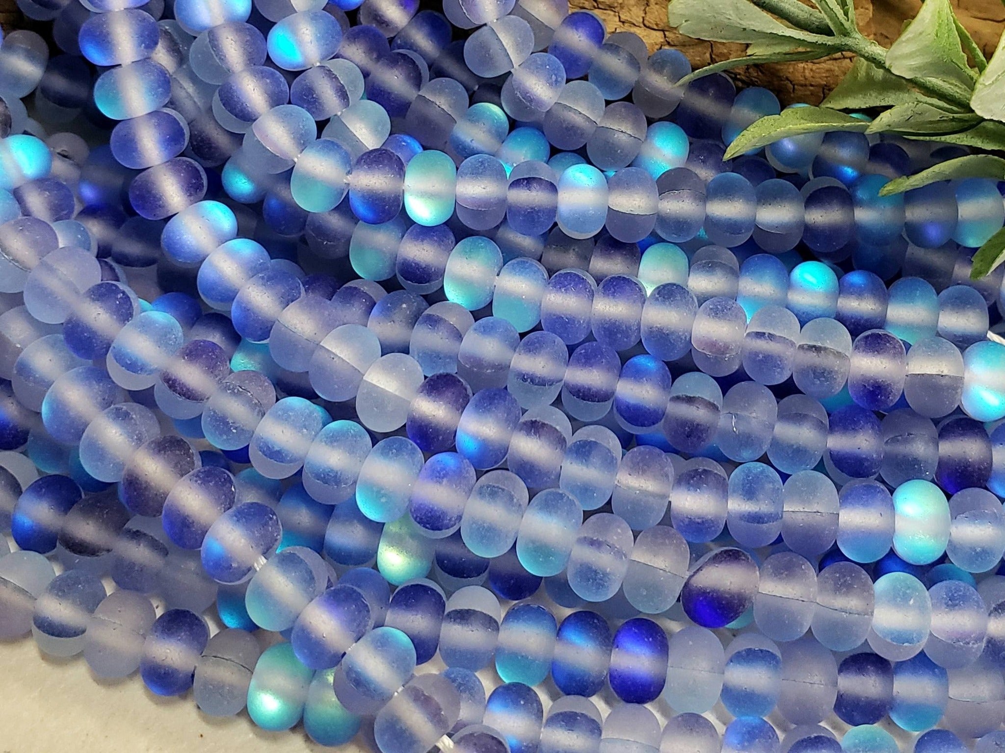 Matte Indigo Blue - Mermaid Aurora Glass Beads - 6x4mm - 7.5" Strand Main image