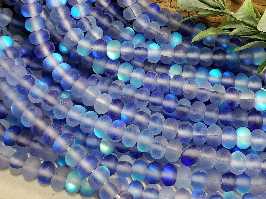 Matte Indigo Blue - Mermaid Aurora Rondelle Beads - 6x4mm - 7.5" Strand
