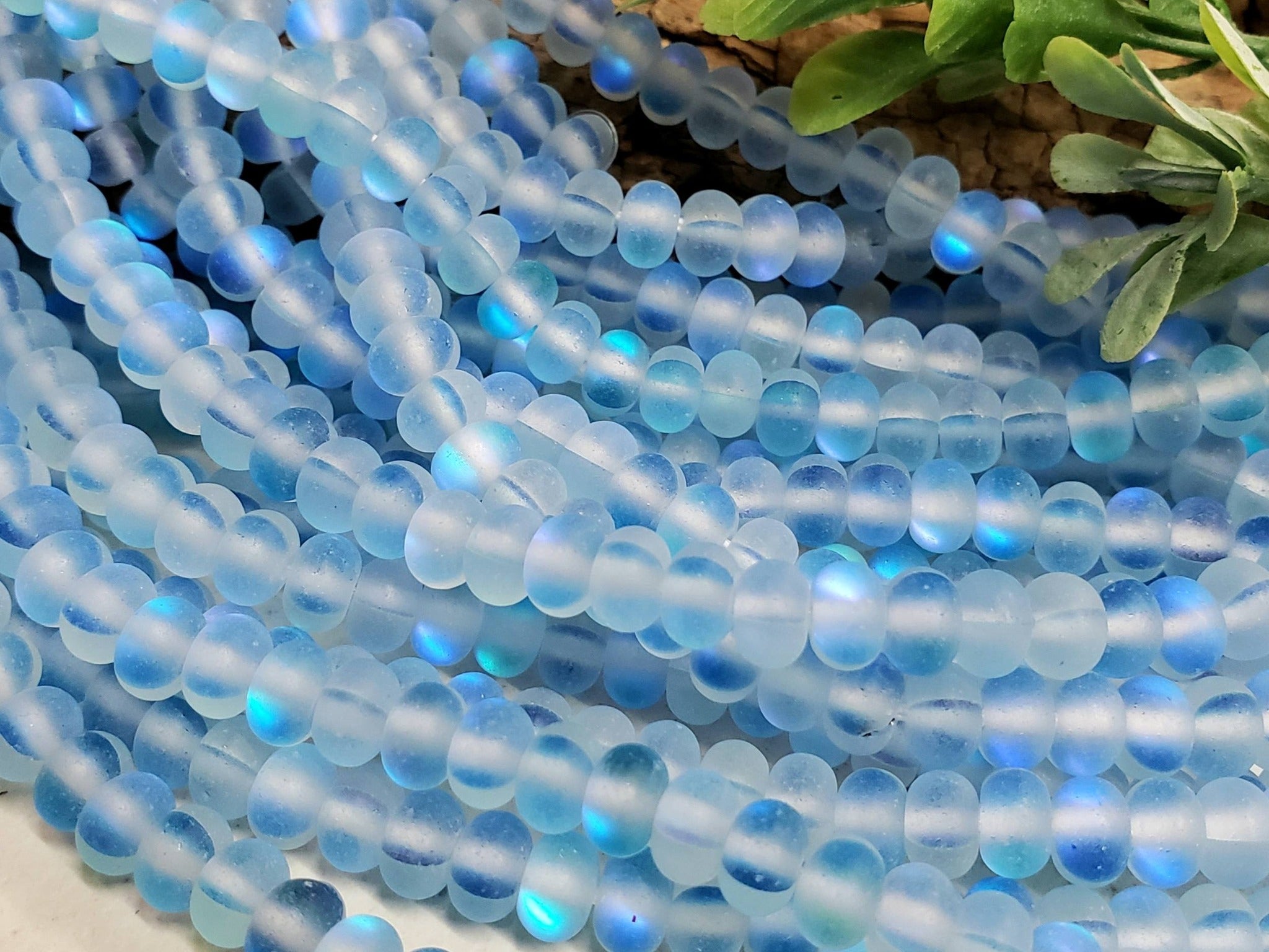 Matte Teal Blue - Mermaid Aurora Glass Beads - 6x4mm - 7.5" Strand Main image