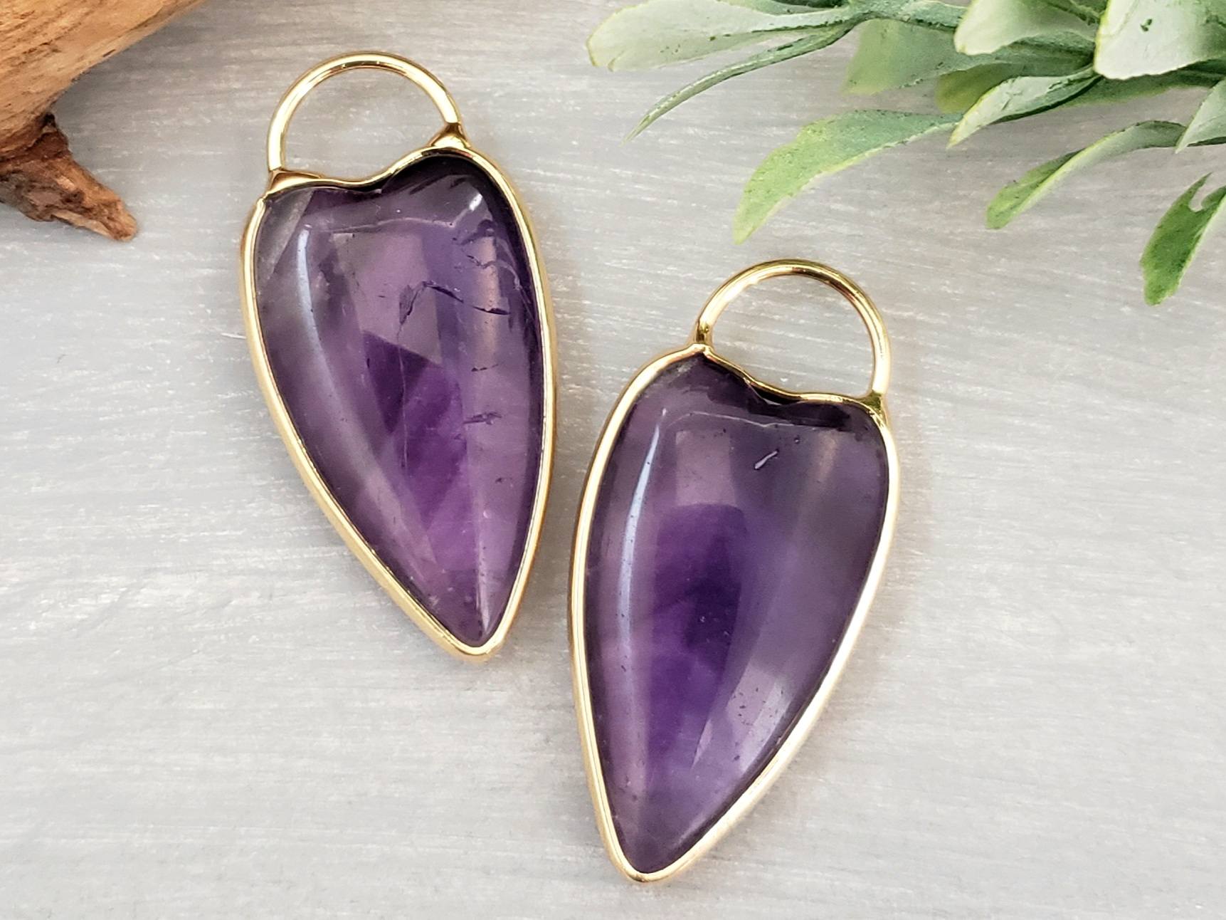 Amethyst - Gold Plated Heart Shape Gemstone Pendant - 35mm - 1pc