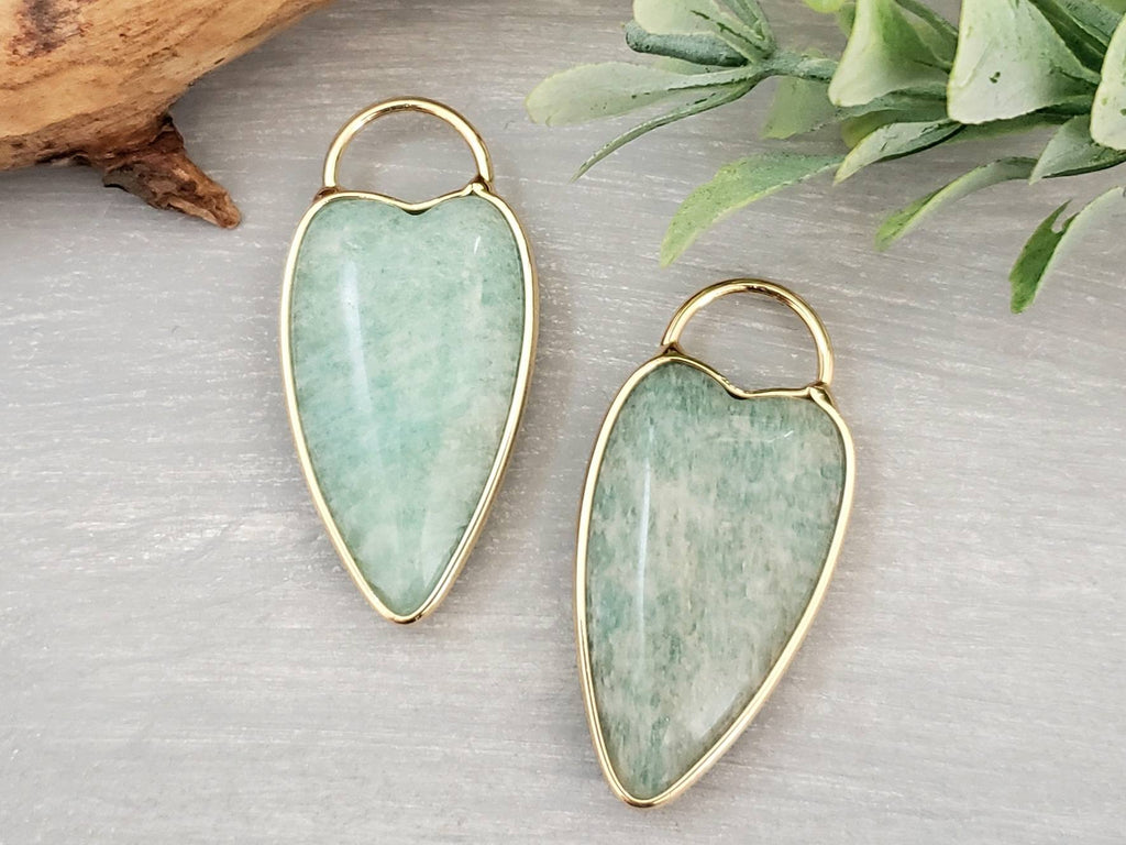 Afghanistan Amazonite - Gold Plated Heart Shape Gemstone Pendant - 35mm - 1pc