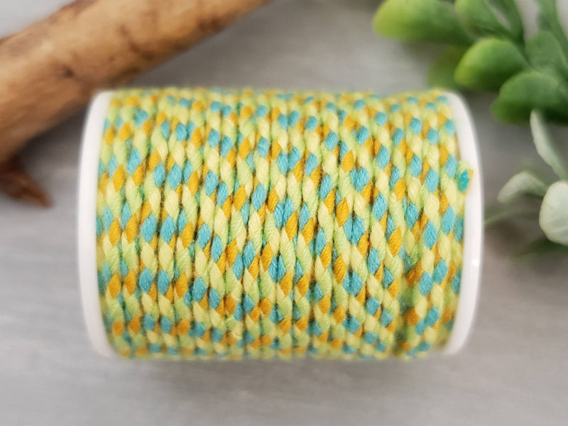 Aqua Lime Ochre Yellow - Poly Cotton Cord - 4yds/Roll
