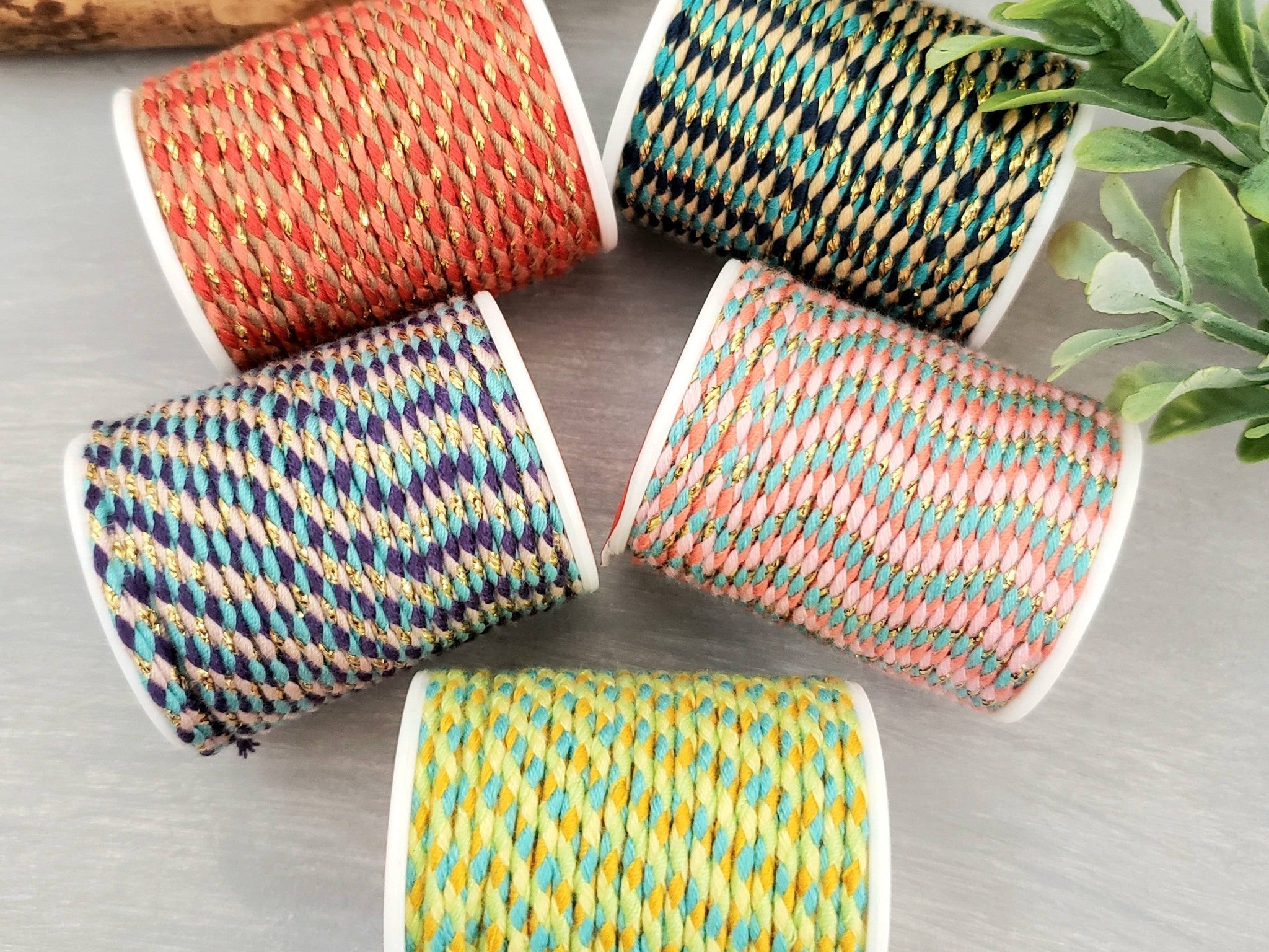 Aqua Lime Ochre Yellow - Poly Cotton Cord - 4yds