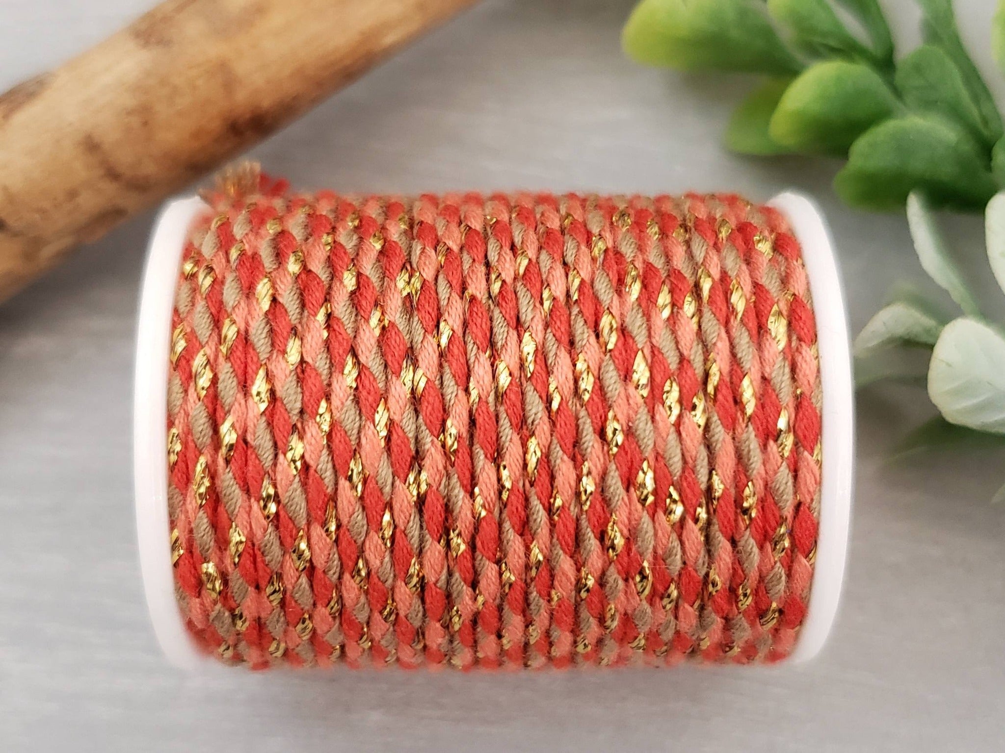 Coral Salmon w/Gold - Poly Cotton Cord - 4yds