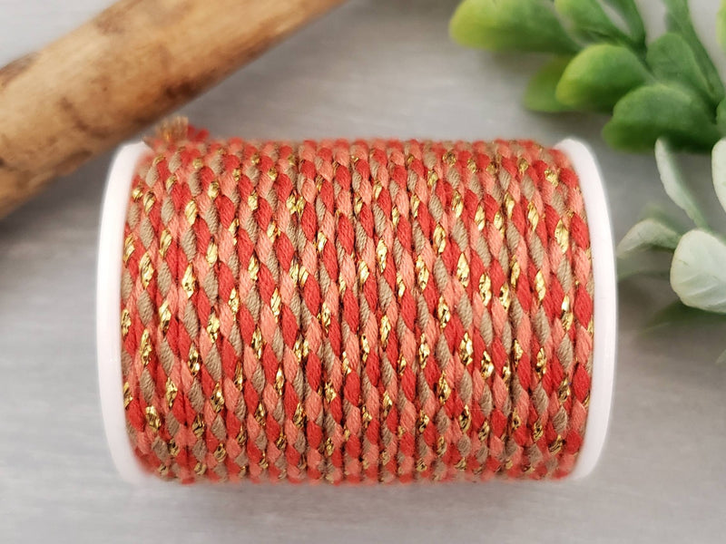 Coral Salmon w/Gold - Poly Cotton Cord - 4yds/Roll
