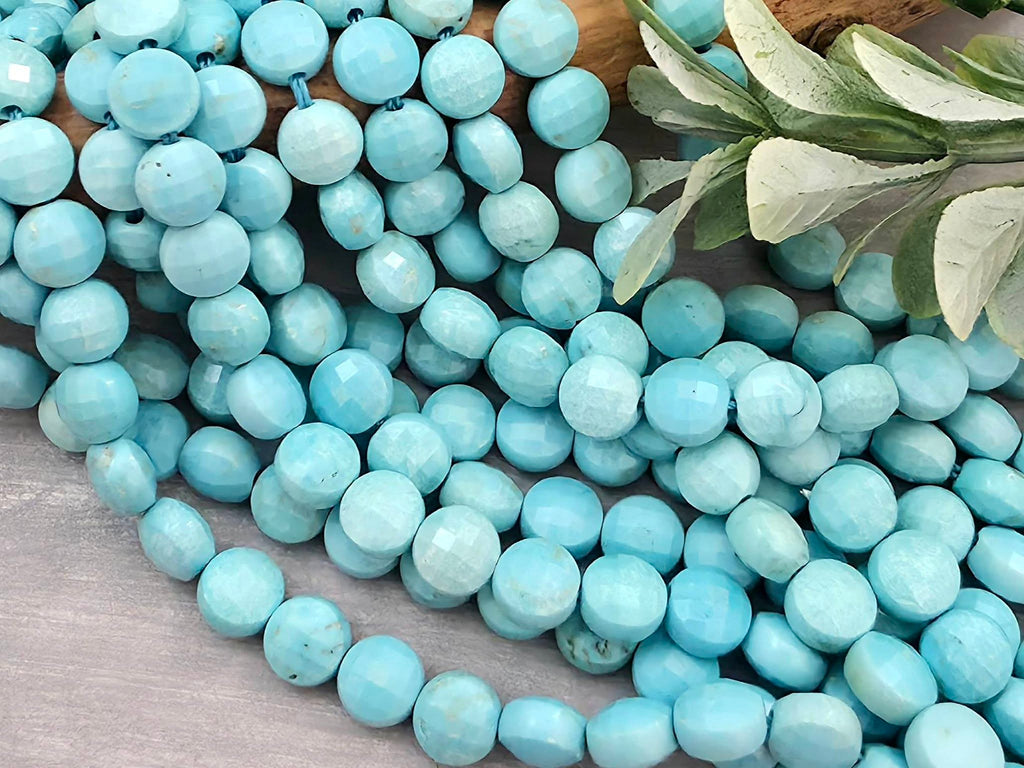 Faceted Turquoise Gemstone Coin - 6mm - 7.5" Strand