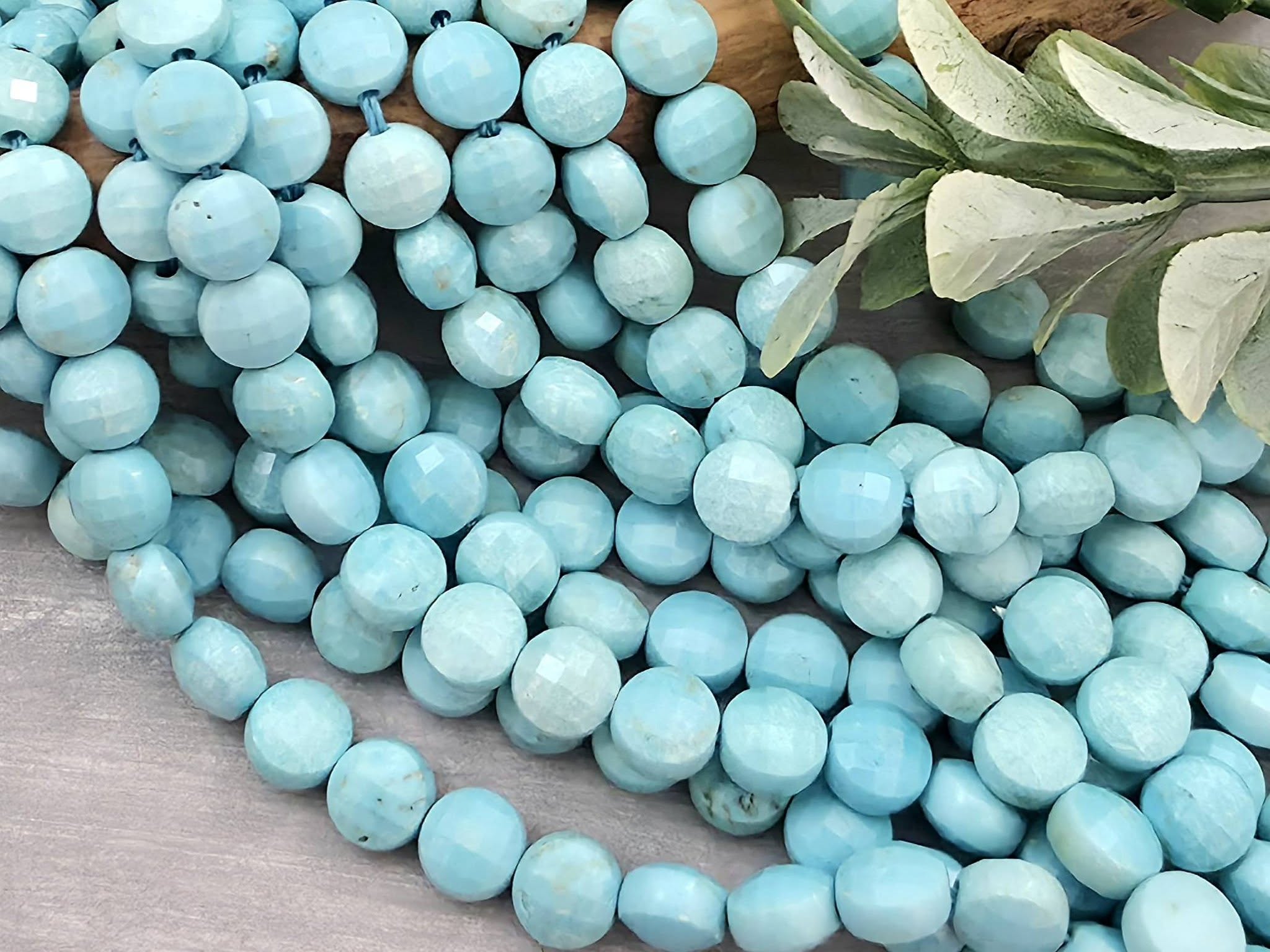 Faceted Turquoise Gemstone Coin - 6mm - 7.5" Strand