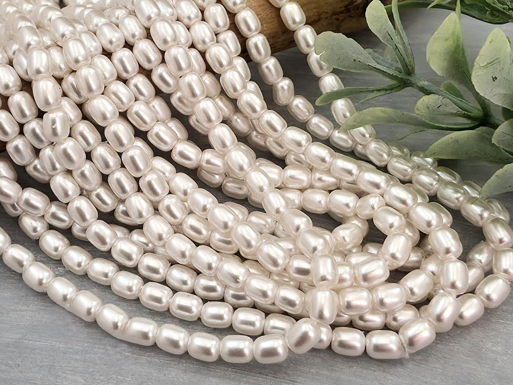 Lt Rose White - Mini Pearl Barrel Glass Beads - 4mm - 16" Strand