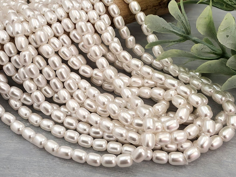 Lt Rose White - Mini Pearl Barrel Glass Beads - 4mm - 16" Strand