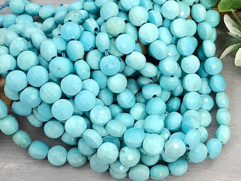 Faceted Turquoise Gemstone Coin - 6mm - 7.5" Strand