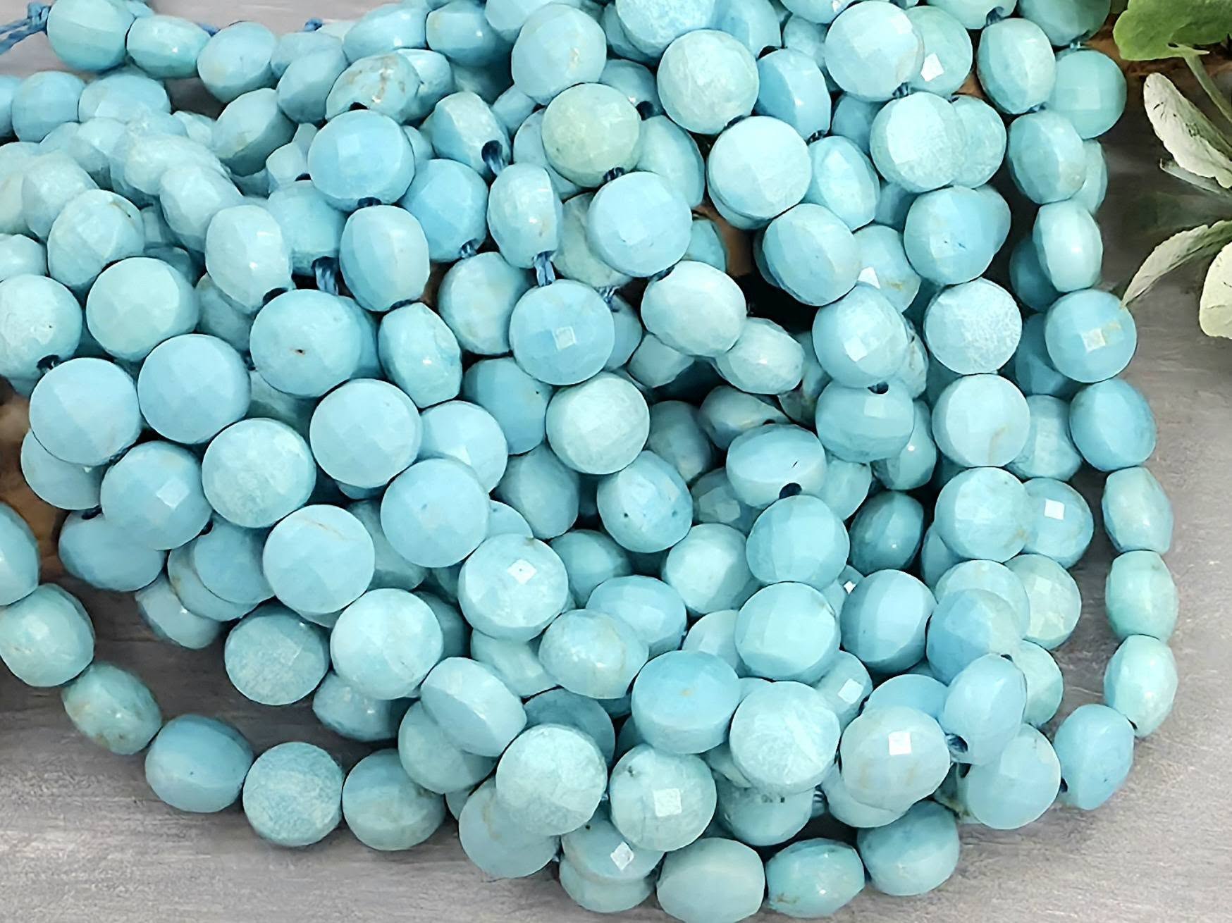 Faceted Turquoise Gemstone Coin - 6mm - 7.5" Strand