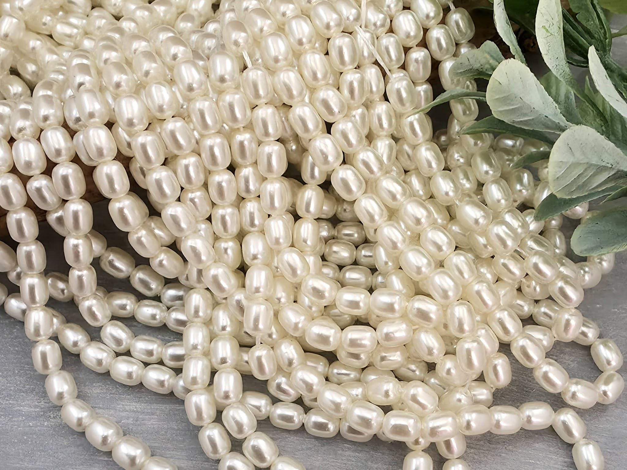 Ivory - Mini Pearl Barrel Glass Beads - 4mm - 16" Strand